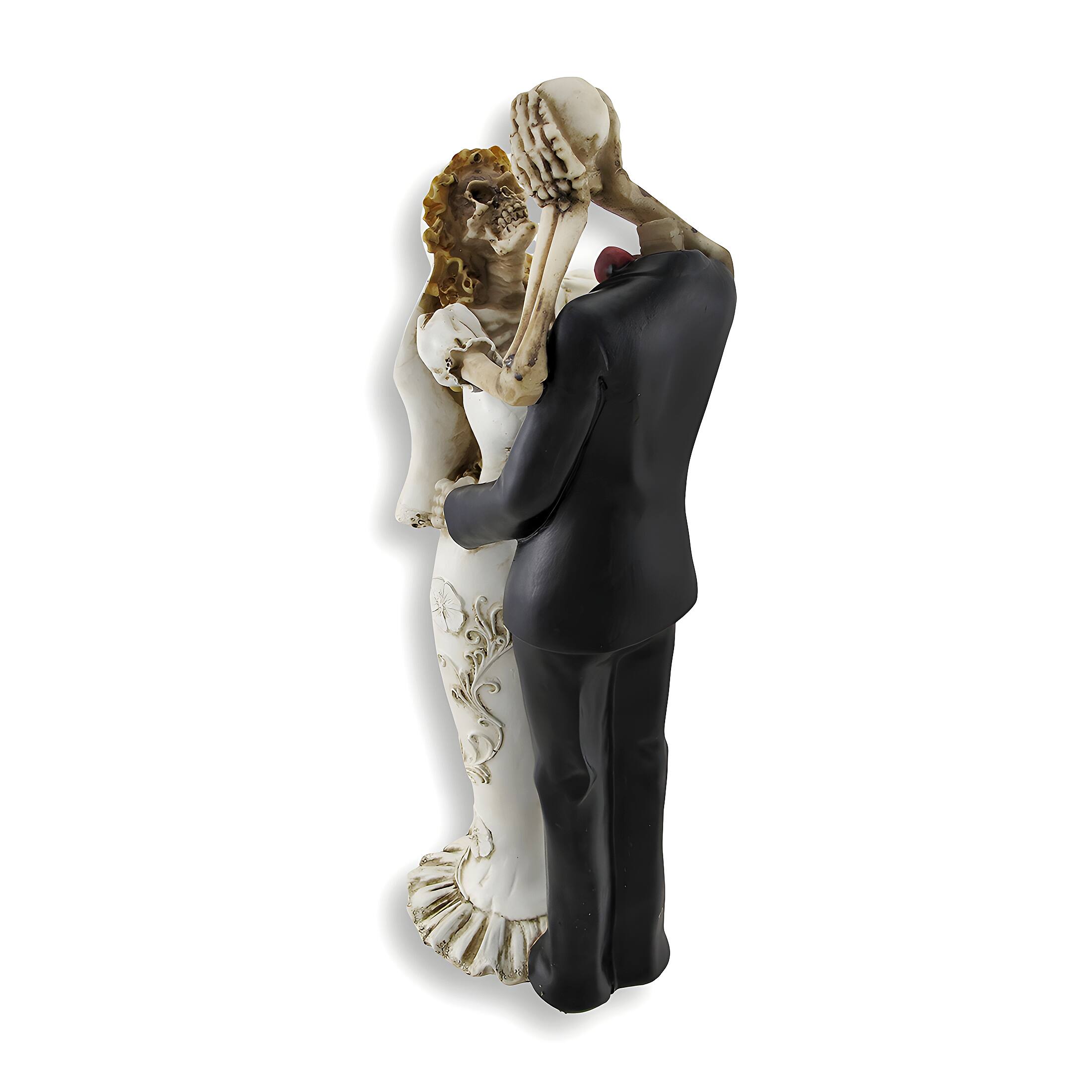 Alt View 2. Zeckos - Bride and Groom Skeletons Wedding Statue Cake Topper - Black.