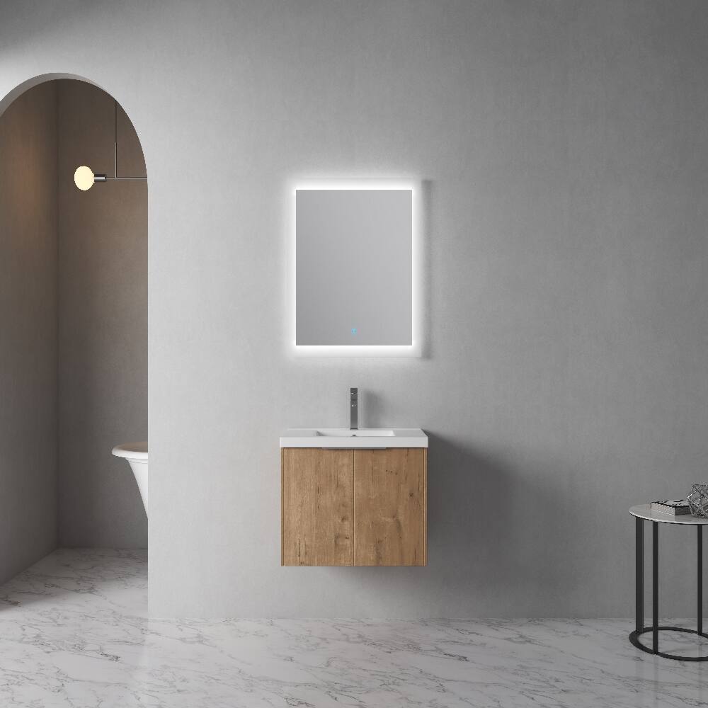 Angle. Loheer - Loheer 30 Inch Floating Bathroom Vanity with Resin Sink, Imitative Oak Wall Mounted Cabinet - Imitative Oak.