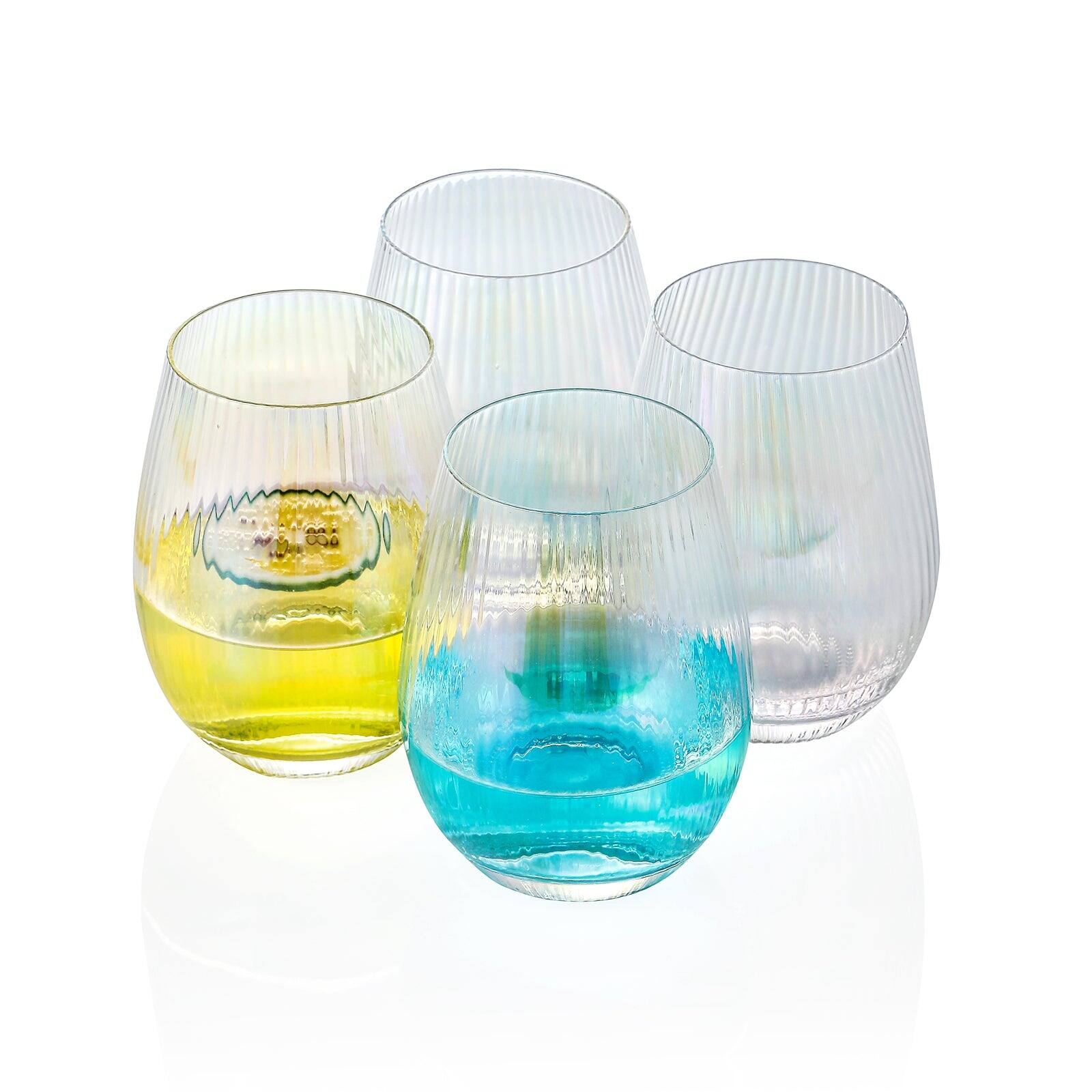 Front. BreeBe - Iridescent stemless wine glasses set Unique Cute Gift Idea - Set of 4 - Iridescent.