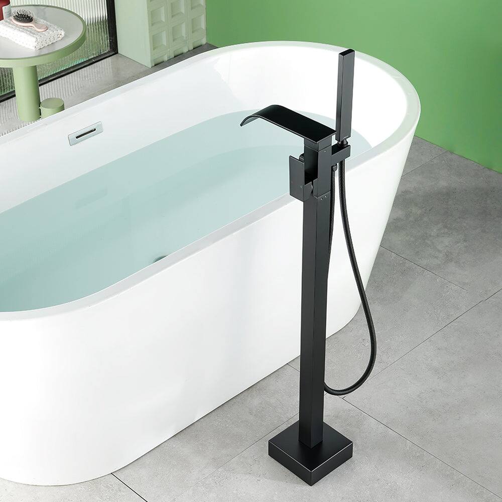 Alt View 4. Boyel Living - Black Bathtub Faucet Dual Function 360 Degrees Rotatable 1.5m SUS304 Hose Independent Handles - Matte Black.