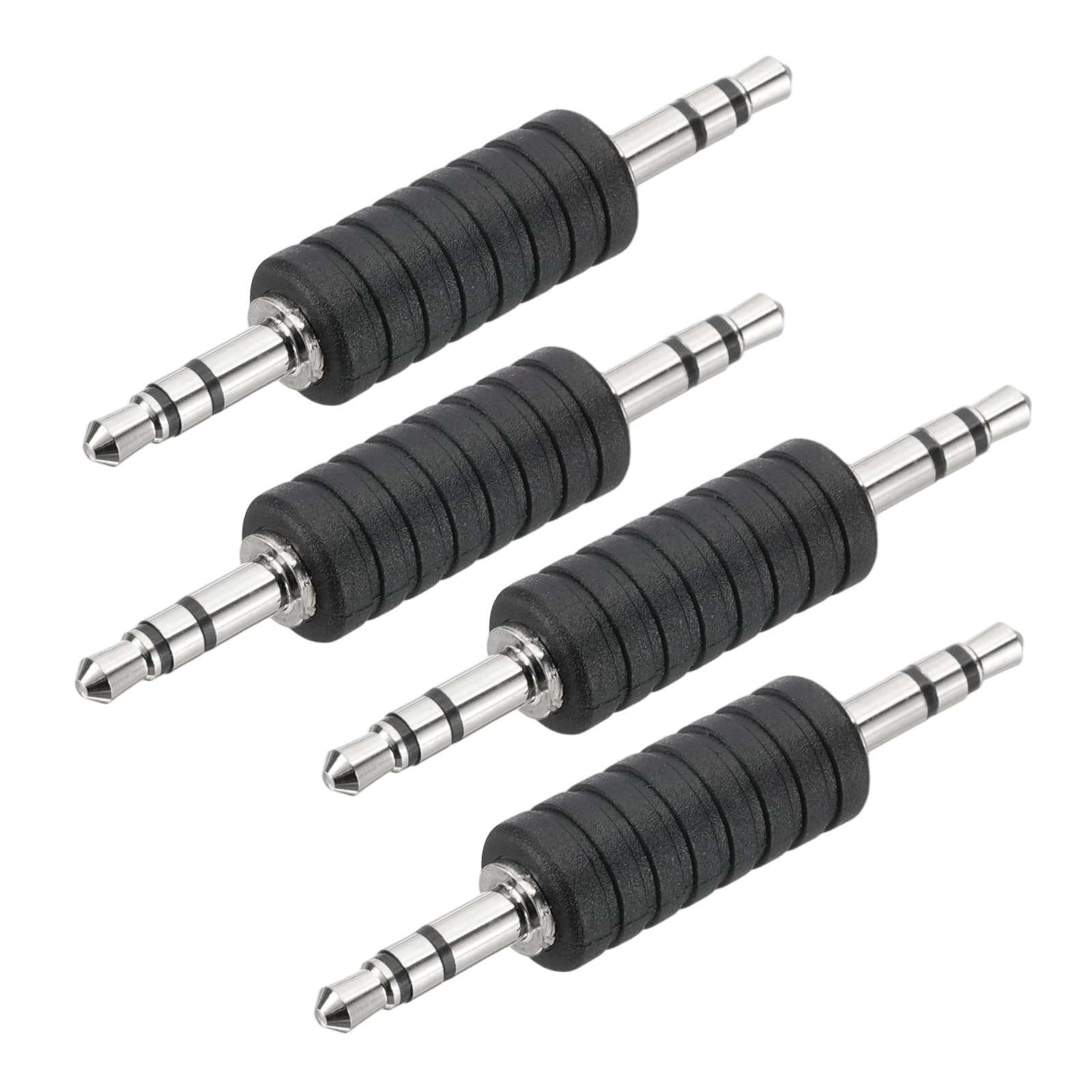 Unique Bargains - 4pcs 3.5mm (1/8") Male to Male Stereo Audio Adapter Connector Jack - Black Silver