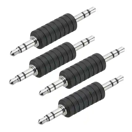Front. Unique Bargains - 4pcs 3.5mm (1/8") Male to Male Stereo Audio Adapter Connector Jack - Black Silver.