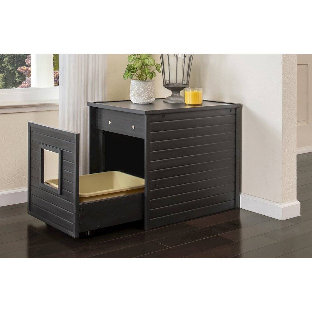 Back. New Age Pet - ECOFLEX Freedom Litter Loo End Table with Pull Out Drawer for Easy Clean - Black.