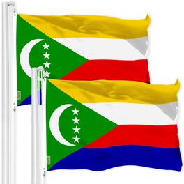 G128 - 2-Pack Comoros (Comorian) Flag 3x5 ft LiteWeave Pro 150D Polyester Printed - Green, Yellow, Red, Blue, White