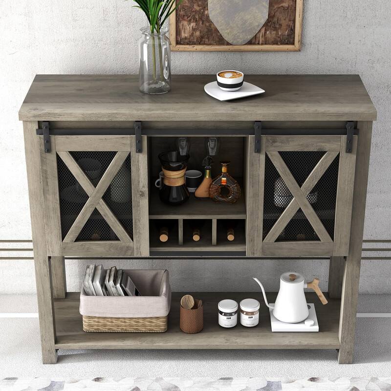 Alt View 4. Babevy - Coffee Bar Cabinet - Ample Storage Space - Grey.