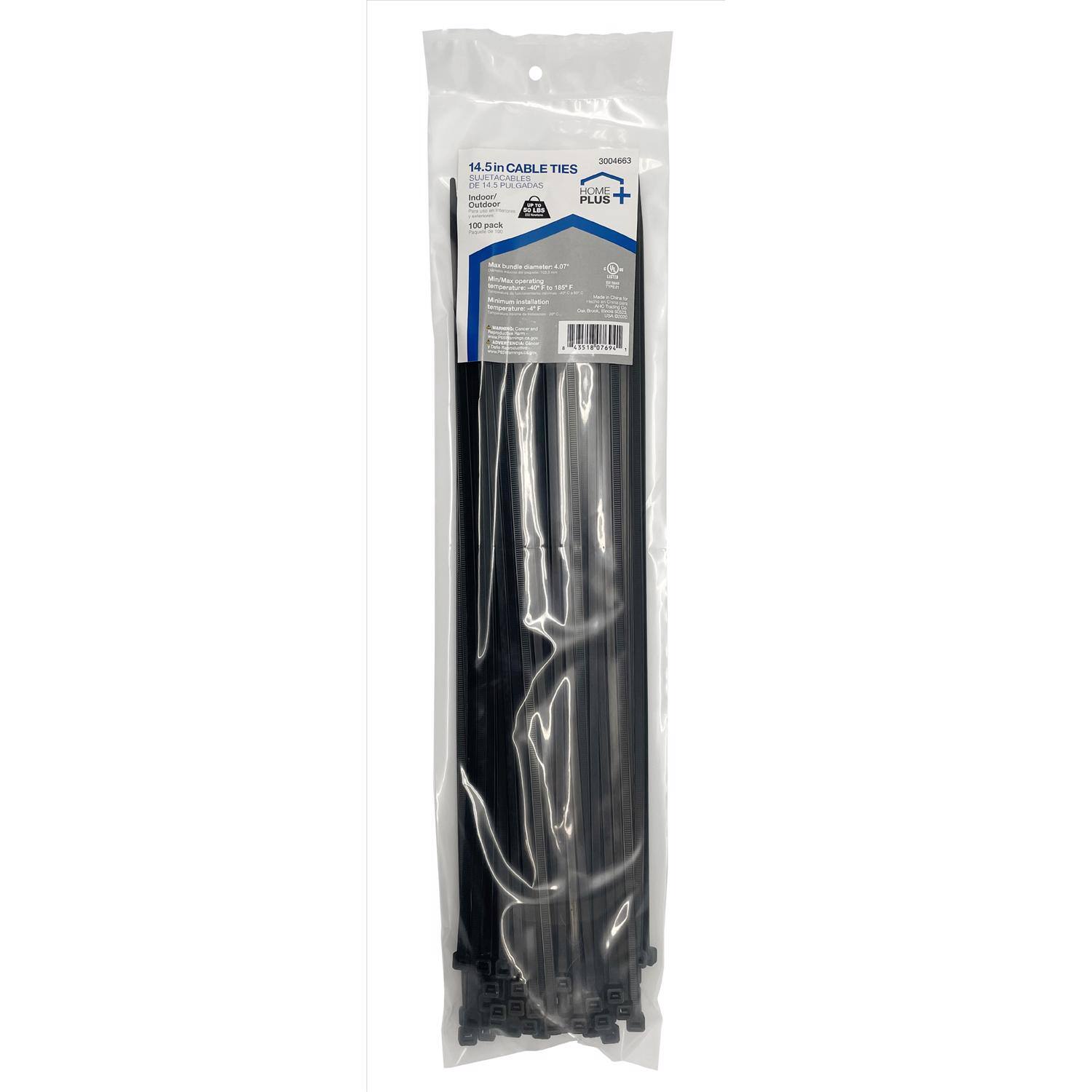 3004663 14.5in CABLE TIES SULAE ACAEL i. en 14 4 PULGADA HOME Sdorer PLUS DUE 1 pack - 100 pack

14.5 in CABLE TIES
SUELTAS
Indoor/Outdoor
100 pack

PLUS