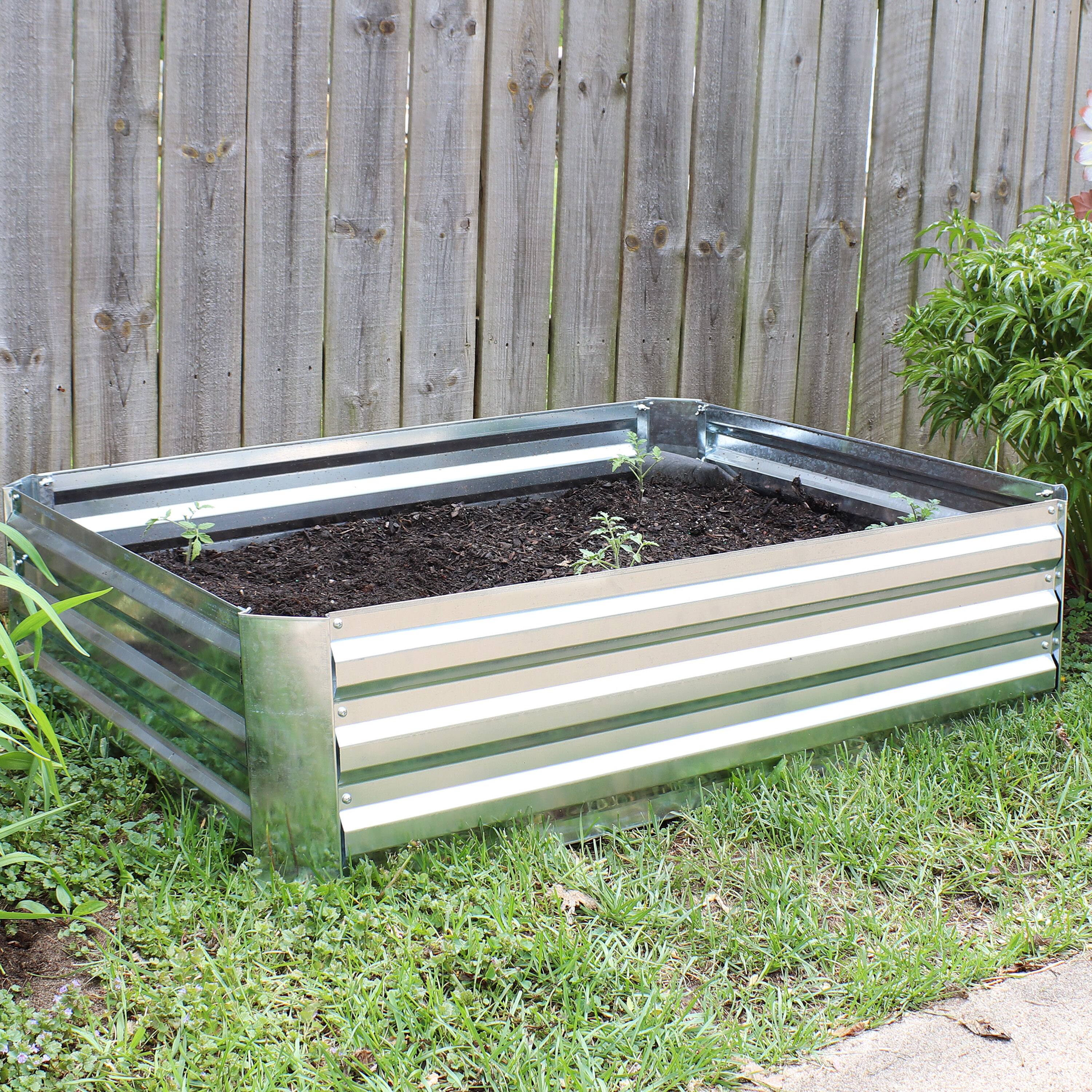 Alt View 1. Sunnydaze - Galvanized Steel Rectangle Raised Garden Bed - 47 in - Silver.