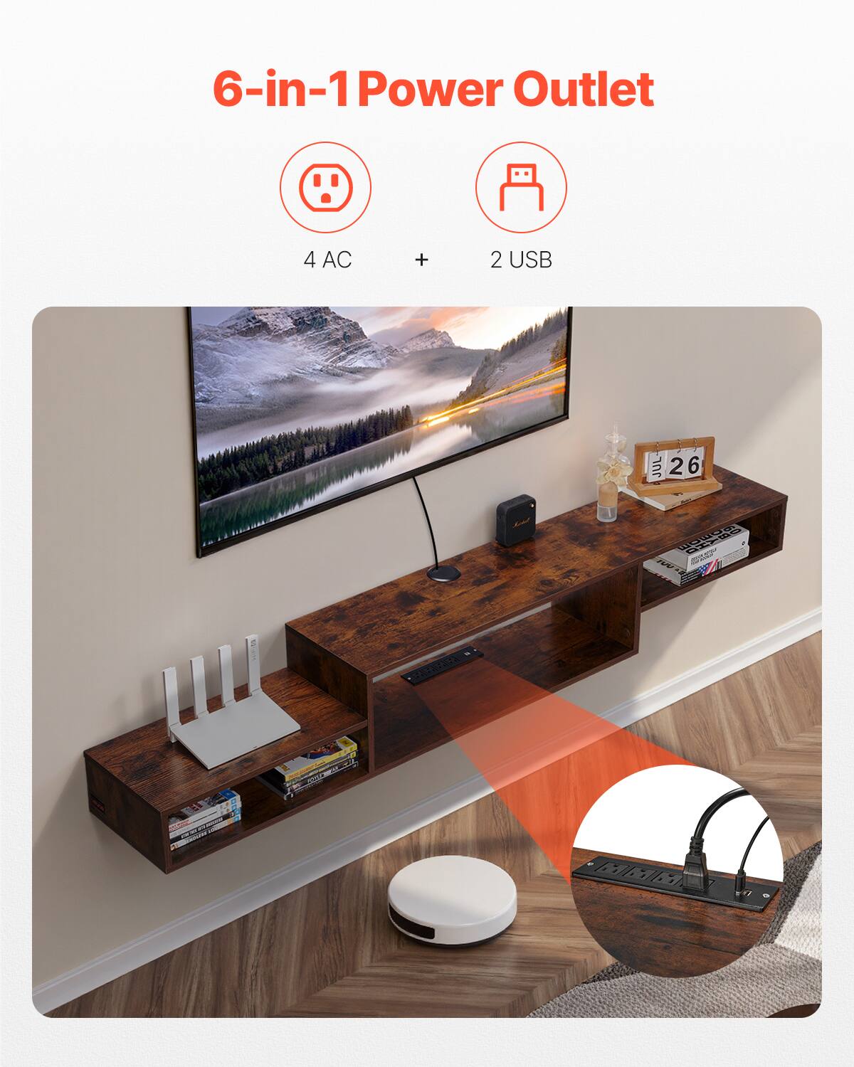 6-in-1 Power Outlet  
4 AC + 2 USB