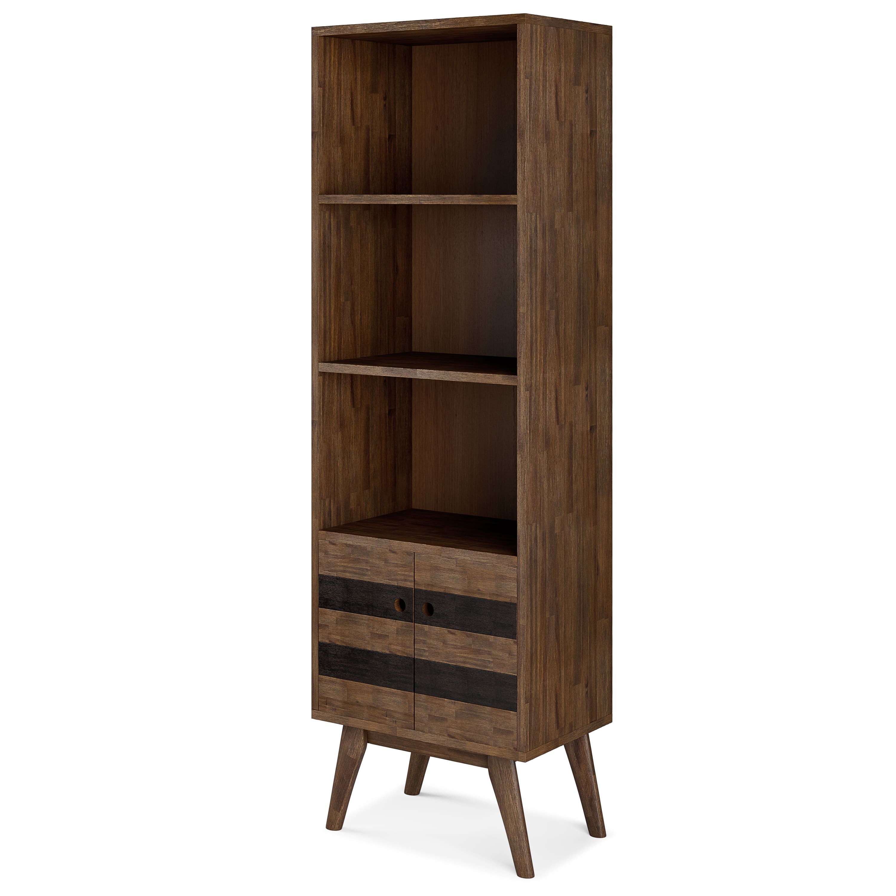 Angle. Simpli Home - Clarkson Bookcase with Storage - Rustic Natural Aged Brown.