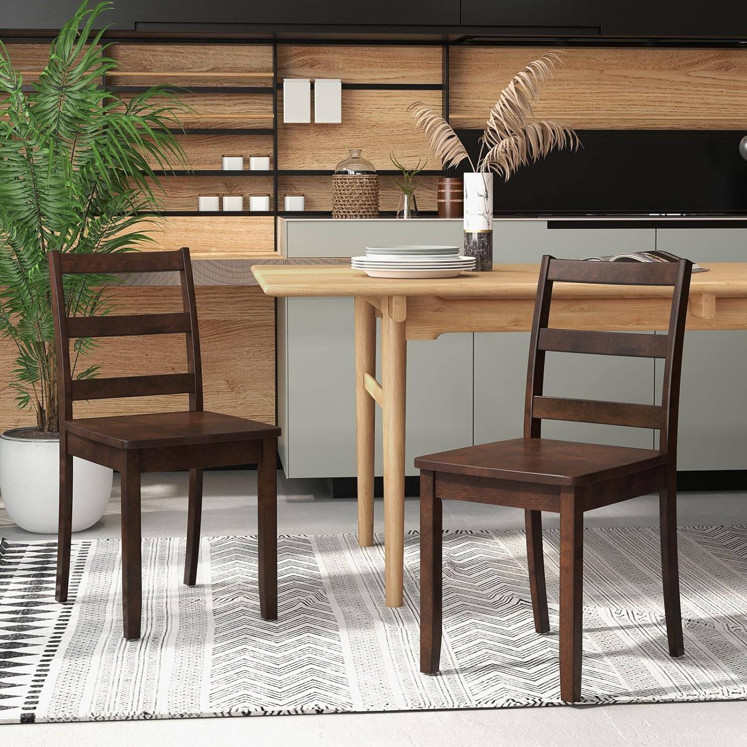 Alt View 1. Costway - Costway Dining Chairs Set of 2 Wood Dining Room Kitchen Side Chairs - Brown.