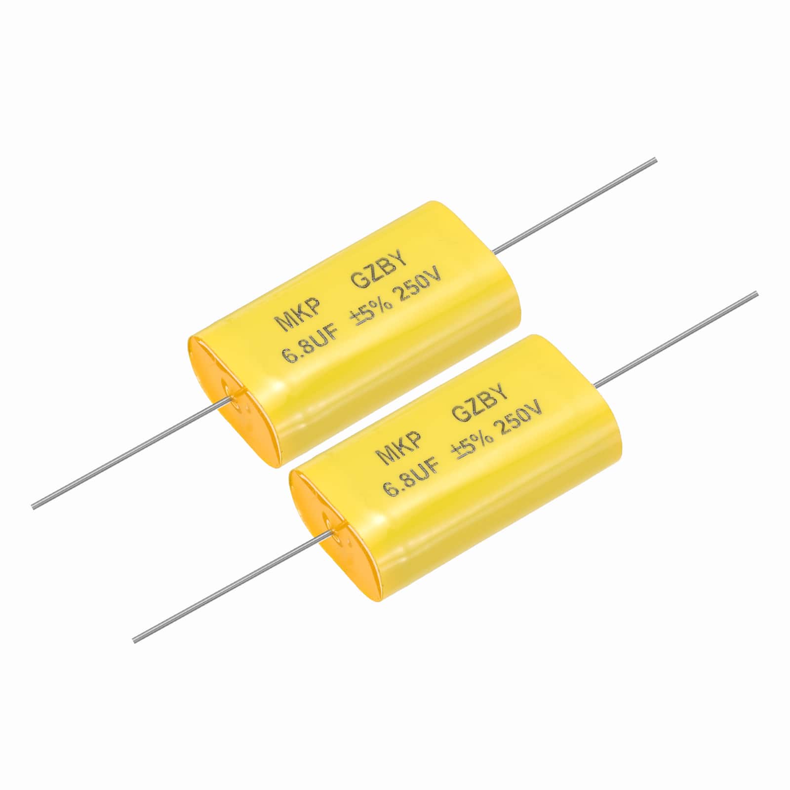 Unique Bargains - 2pcs 6.8uF Frequency Divider Capacitor, 250V Audio Speaker Crossover Non-Polarity Polypropylene MKP Film Capacitor - Yellow price history on PriceWatchPro
