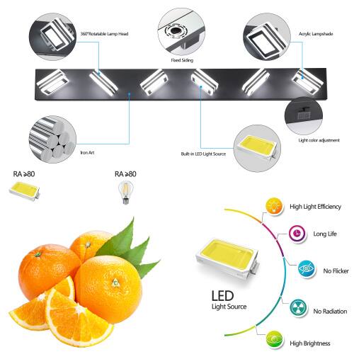 360 Rotatable Lamp Head Acrylic Lampshade Foord Siding Light color adjustment Iron Art Built-in LED Light Source RA > 80 High Light Efficiency Long Life No Flicker LED Light Source No Radiation High Brightness