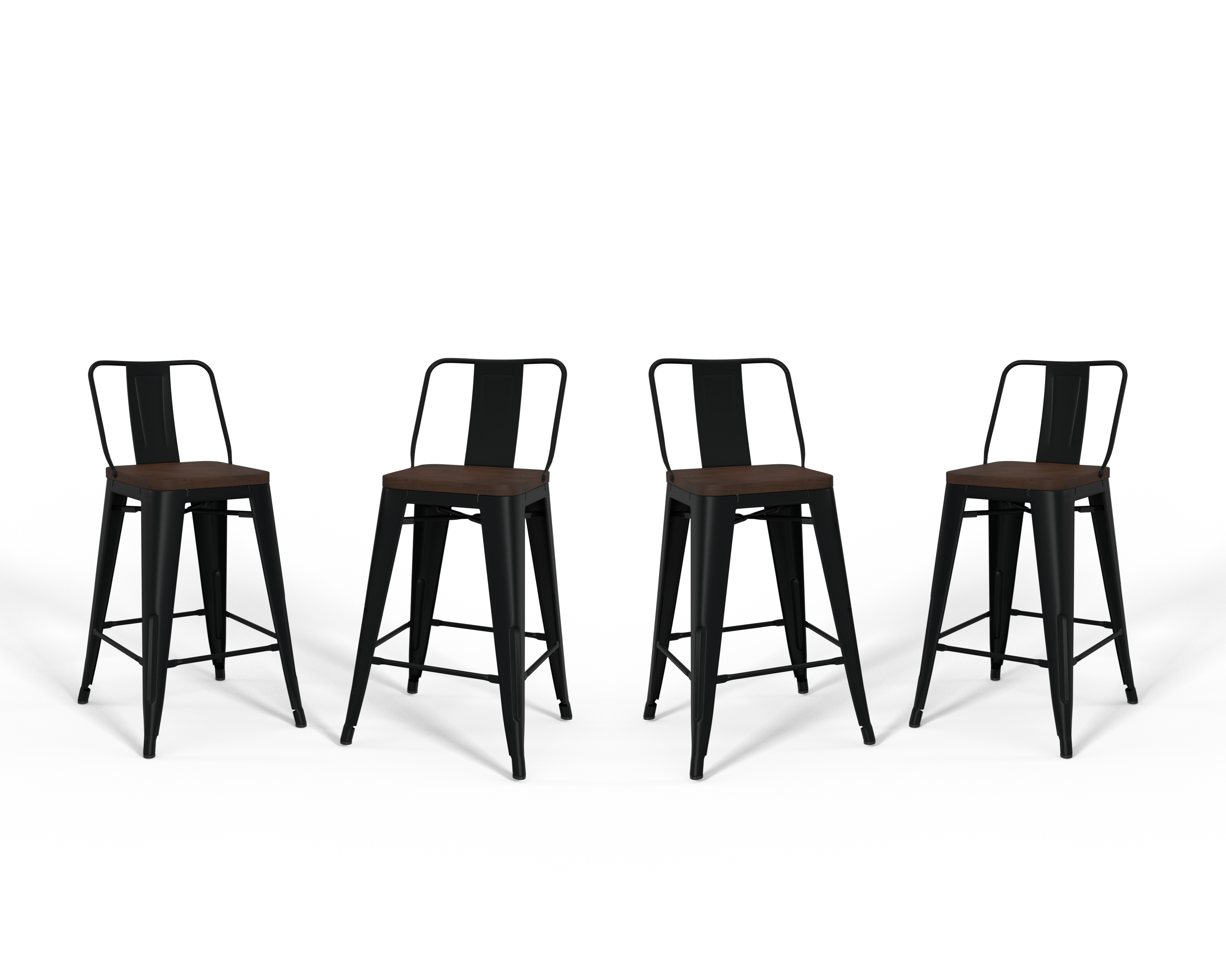 Simpli Home - Rayne Metal and Wood Counter Height Stool (Set of 4) - Black - Front_Zoom
