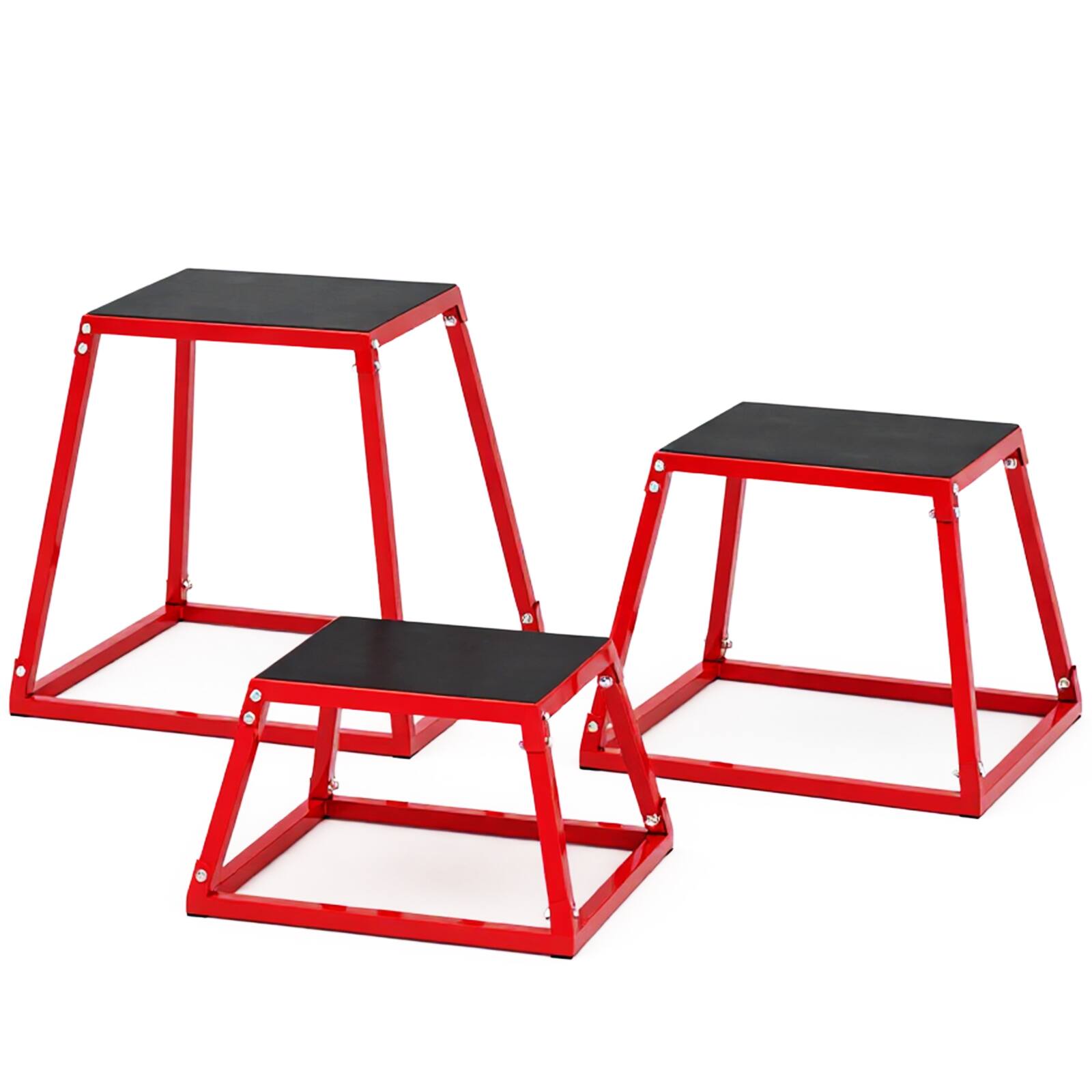 Angle. TROPOW - Plyometric Jump Box Set, Heavy Duty Steel Plyo Box Anti Slip Design, 12, 18, 24 Inch Set - red.