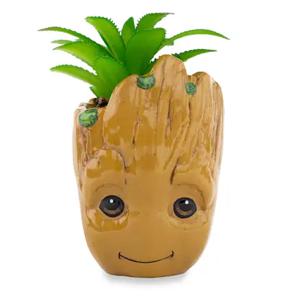 Front. Marvel - Marvel Studios I Am Groot 3-Inch Ceramic Mini Planter With Artificial Succulent - Brown.