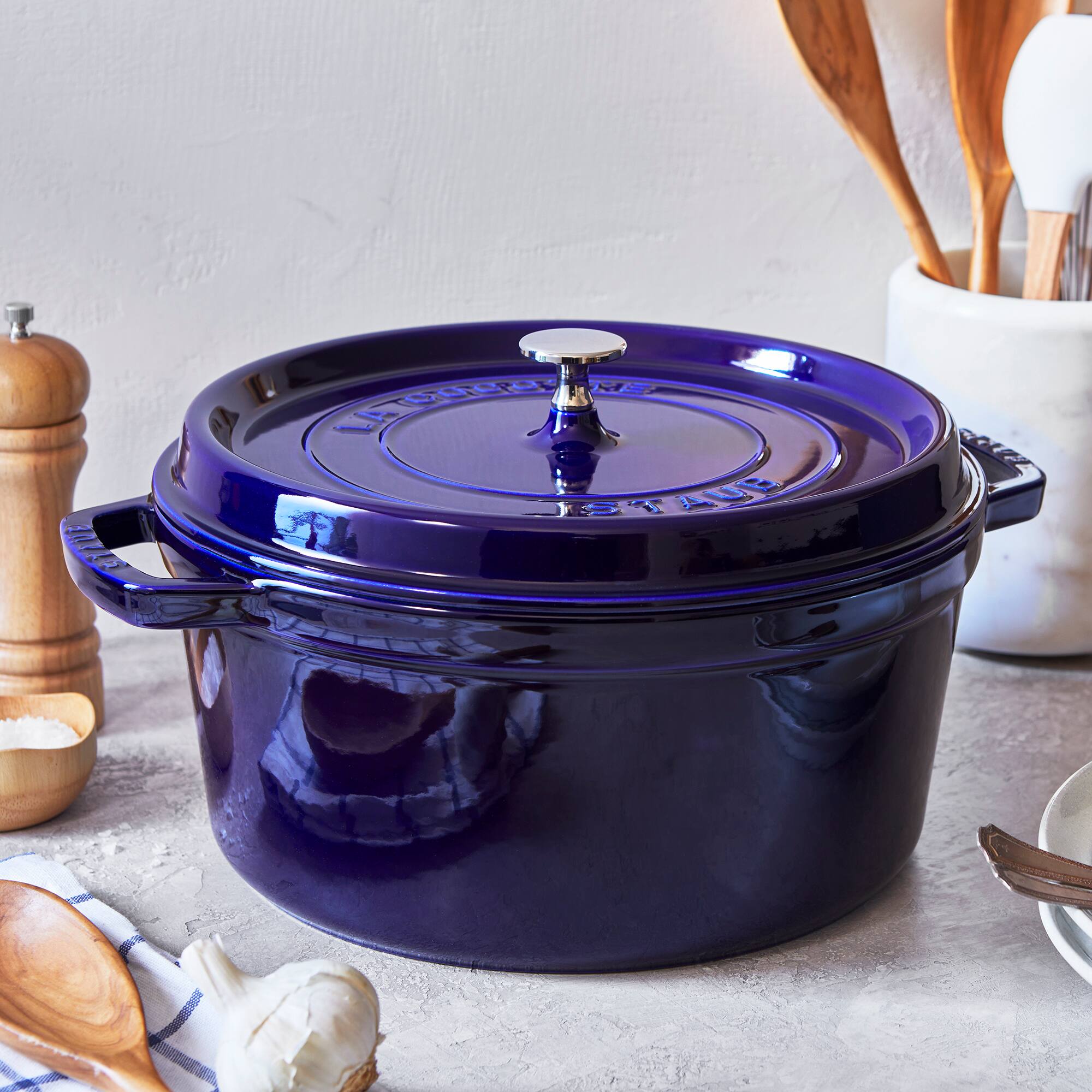Alt View 1. Staub - Staub Cast Iron 7-qt Round Cocotte - Dark Blue - Dark Blue.