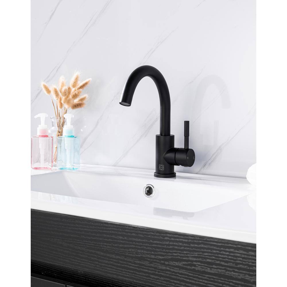 Alt View 10. Elegant Kitchen and Bath - Louis Single Hole Single Handle Bathroom Faucet in Matte Black - Matte Black.