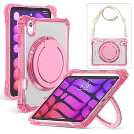 Dteck - for Apple iPad mini (A17 Pro) 2024 & iPad mini 6th Gen 2021 Case,Clear Rugged Cover w/ Kickstand Handle+Shoulder Strap - Rose