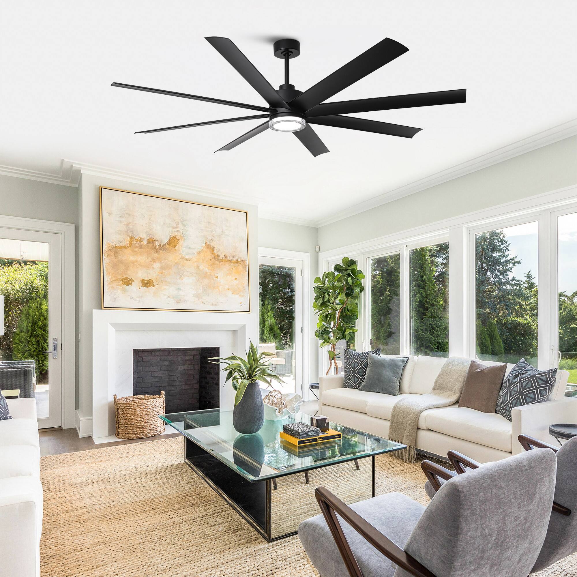 Back. Parrot Uncle - 72" Modern Black Clear Acrylic Lens Smart Ceiling Fan with Light and Remote, App Control, Voice Control - Black.