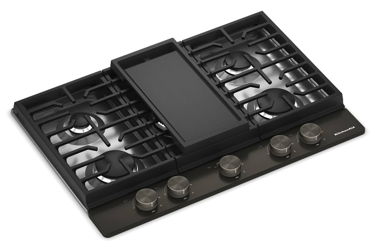 Alt View 10. KitchenAid - 30" Gas Cooktop with 5 Burners and Integrated Wok Grate - Black Ore.