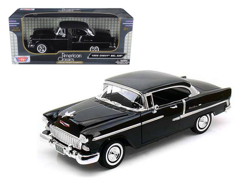 1955 Chevrolet Bel Air Hard Top 1/18 Diecast Car Model by Motormax - Black