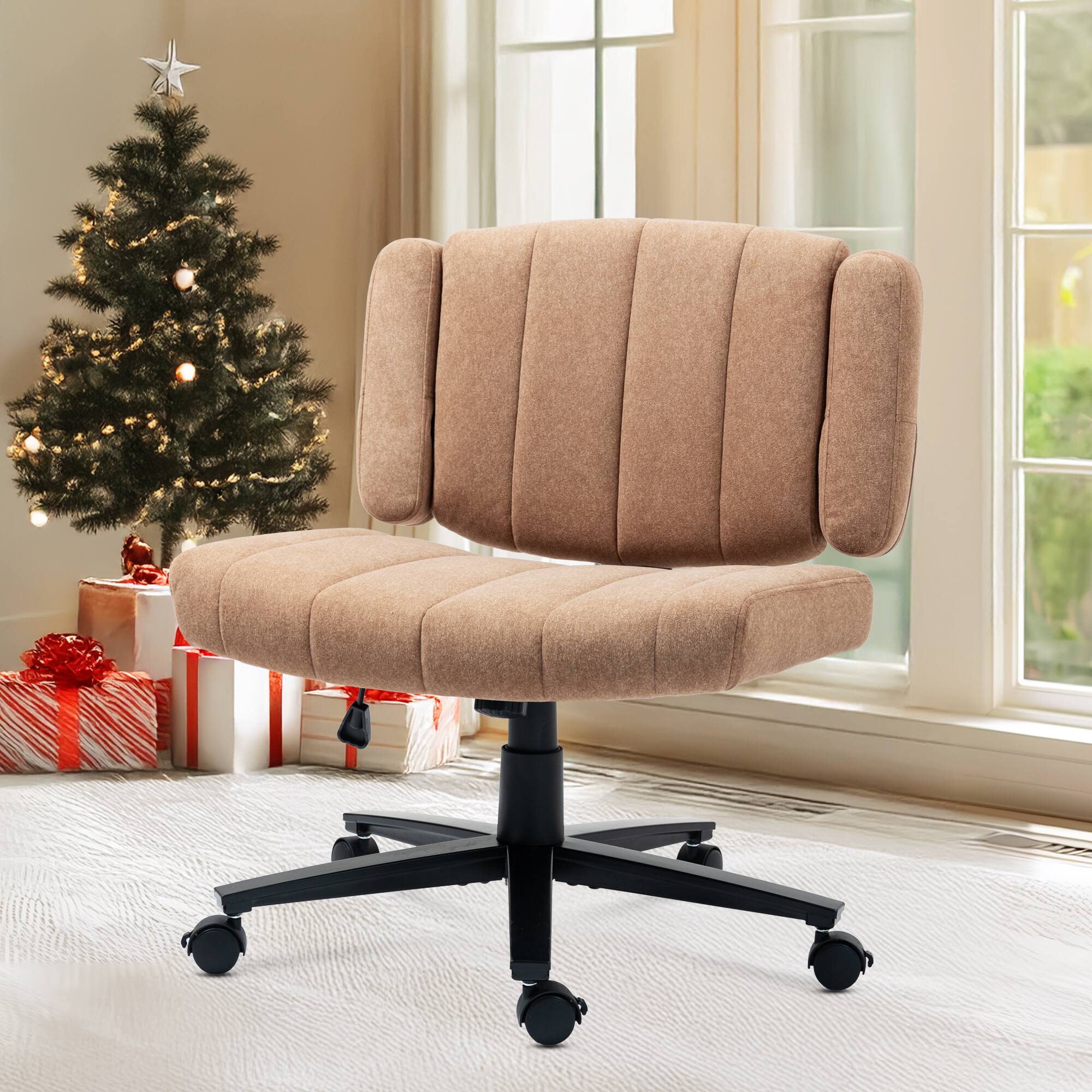 Angle. TinyHomie - Home Office Chair Fabric Criss Cross Swivel Desk Chair with Wheel Adjustable Height Computer Chair - Brown.