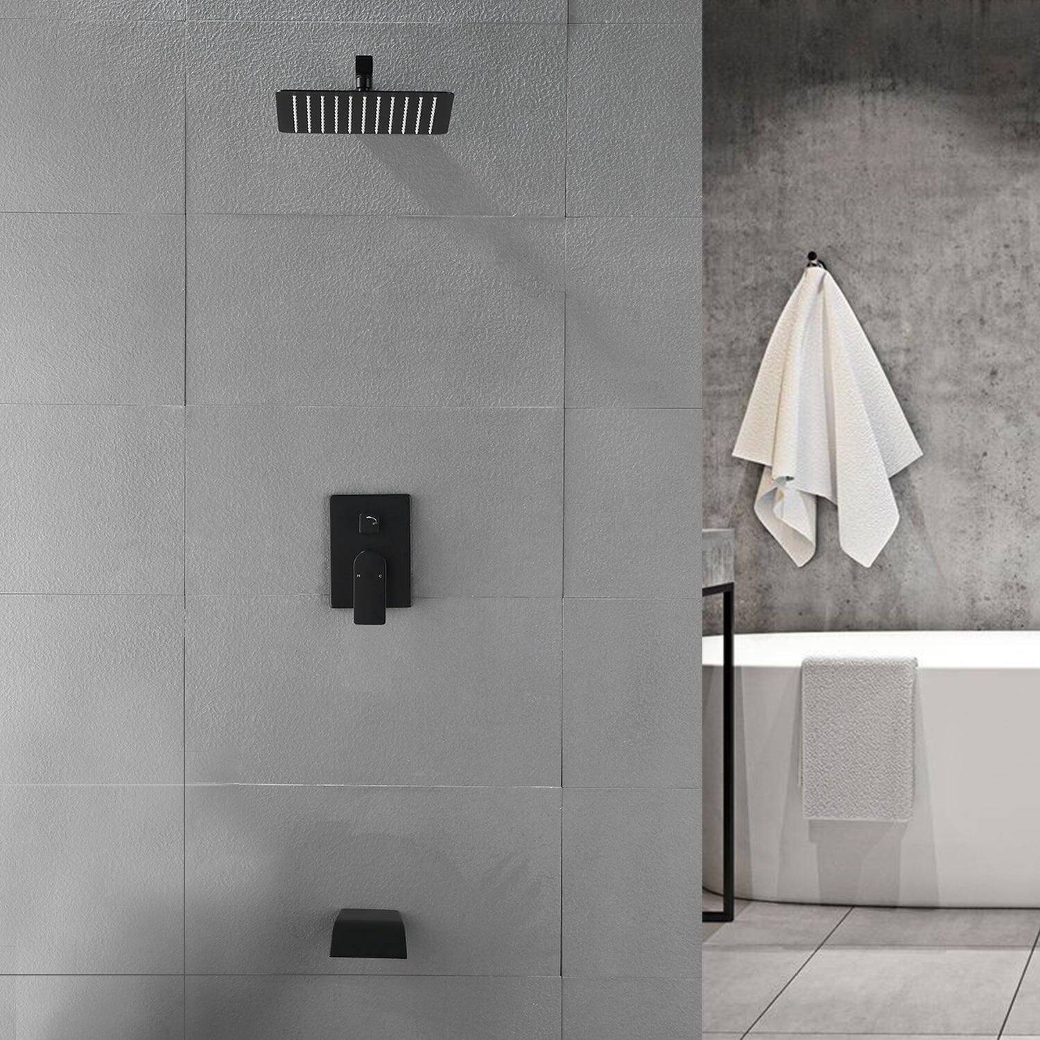 Alt View 10. Boyel Living - Single Handle 1 Spray Tub and Shower Faucet with 10 Inch Square Fixed Shower in Matte Black Valve Included - Matte Black.