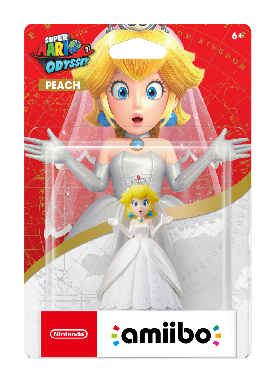 The text on the image reads: "Super Mario Odyssey Peach Amiibo Kingdom Hearts 1.5 + 2.5 Remix Nintendo amiibo."