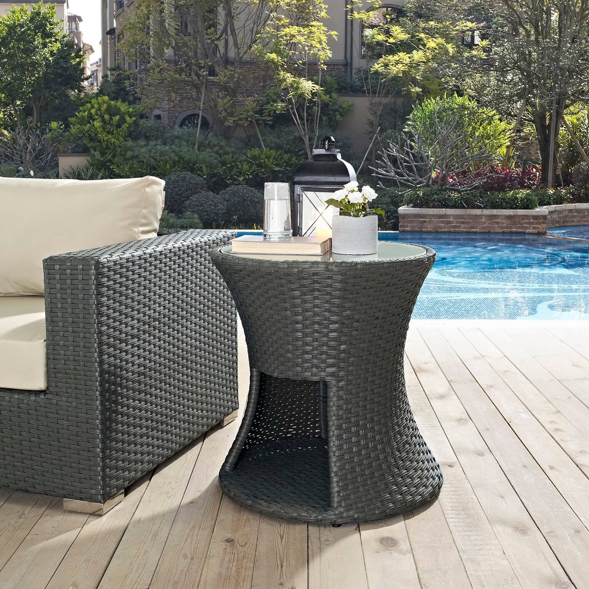 Sojourn Round Outdoor Patio Side Table by Modway - Chocolate
