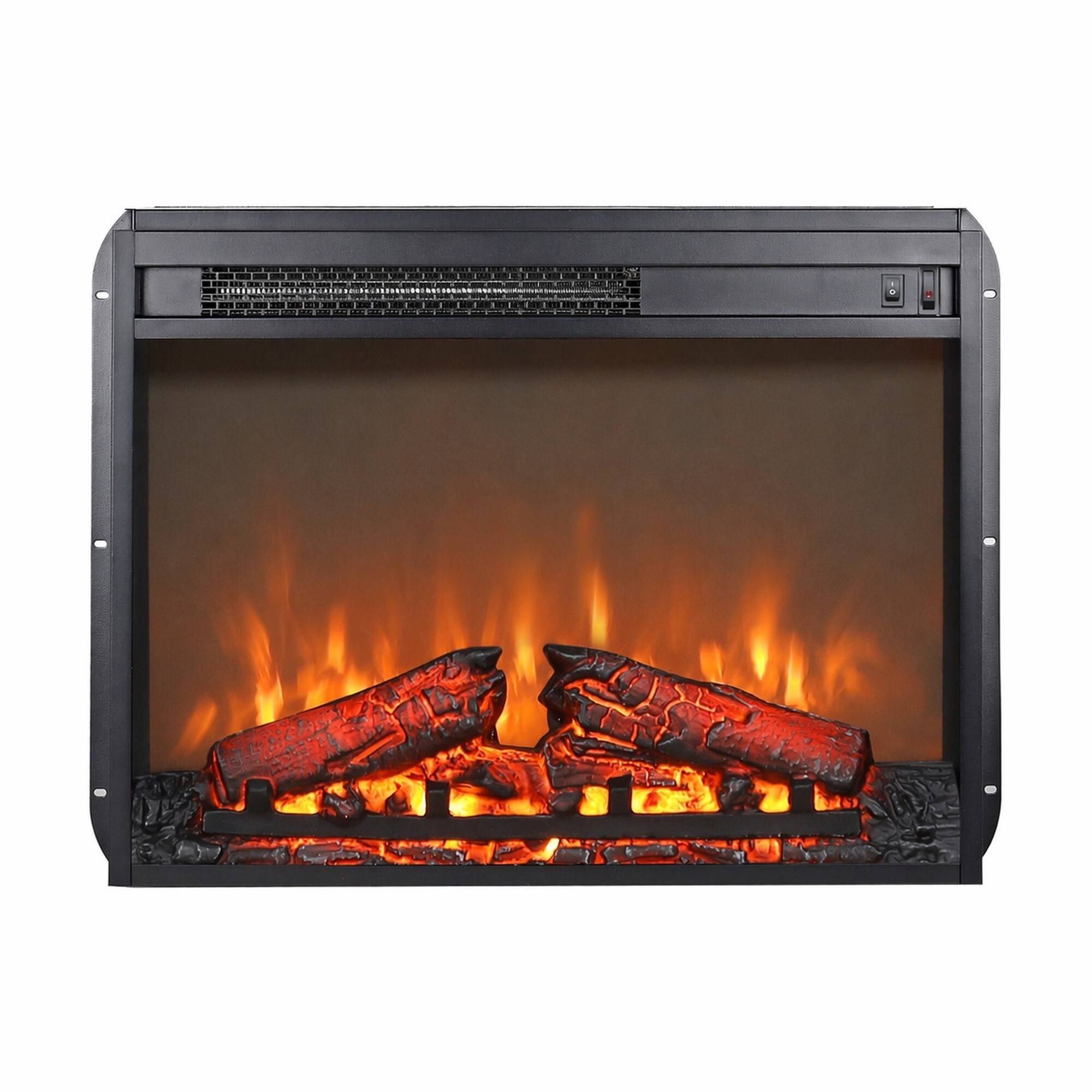 Front. RYHNUYNE - 23 Inch Electric Fireplace Insert Heater with Log Set & Realistic Flame – Two-Button Operation - Antique Black.