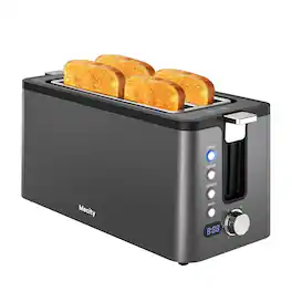 Mecity - 4 Slice Long Slot Toaster with Countdown Timer, Bagel/Defrost/Reheat, Warming Rack, 6 Browning Levels - Metallic Grey