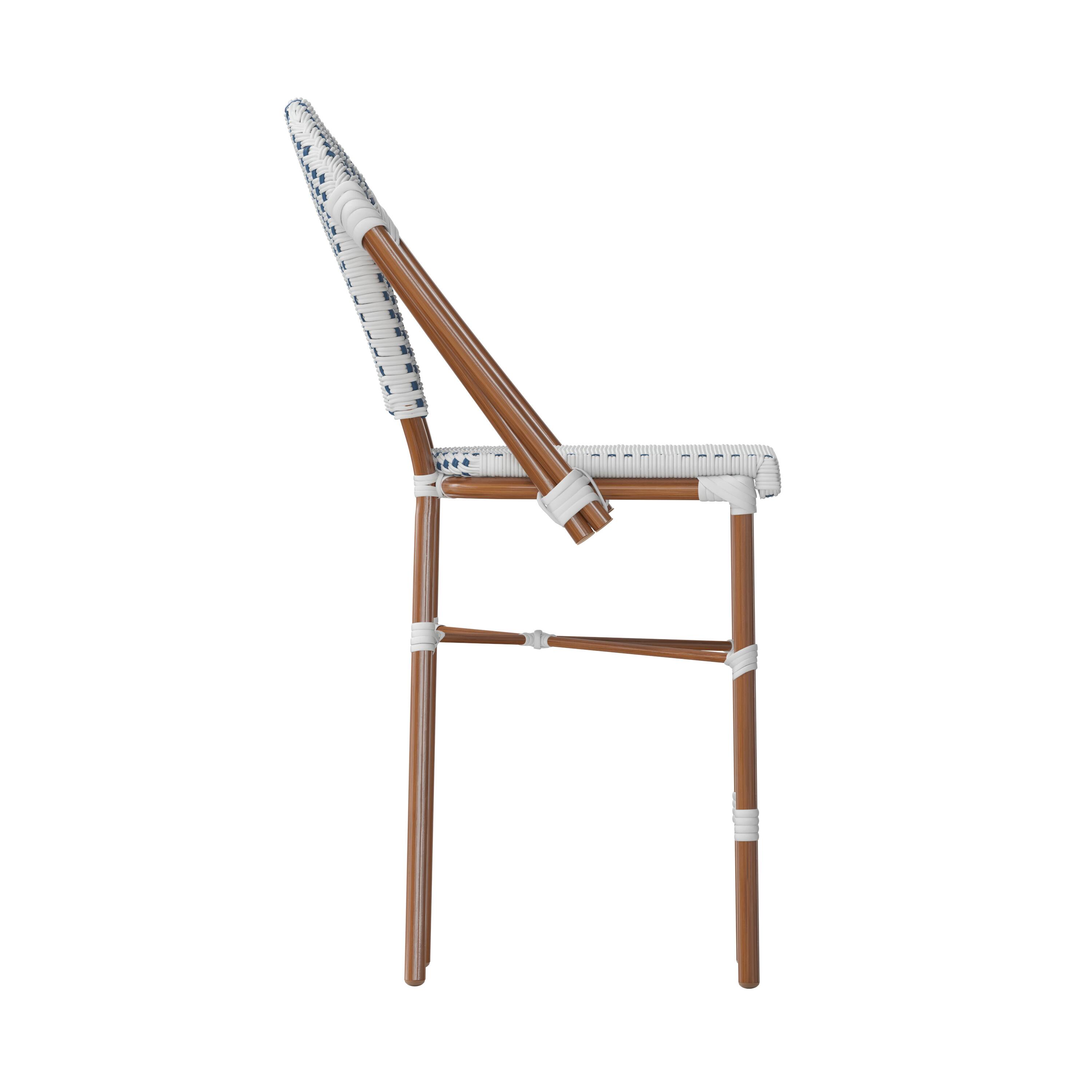 Left. Flash Furniture - Lourdes Stackable Indoor/Outdoor Bistro 26" High Counter Height Stool, Commercial Grade, White/Navy and Bamboo Finish - Blue.