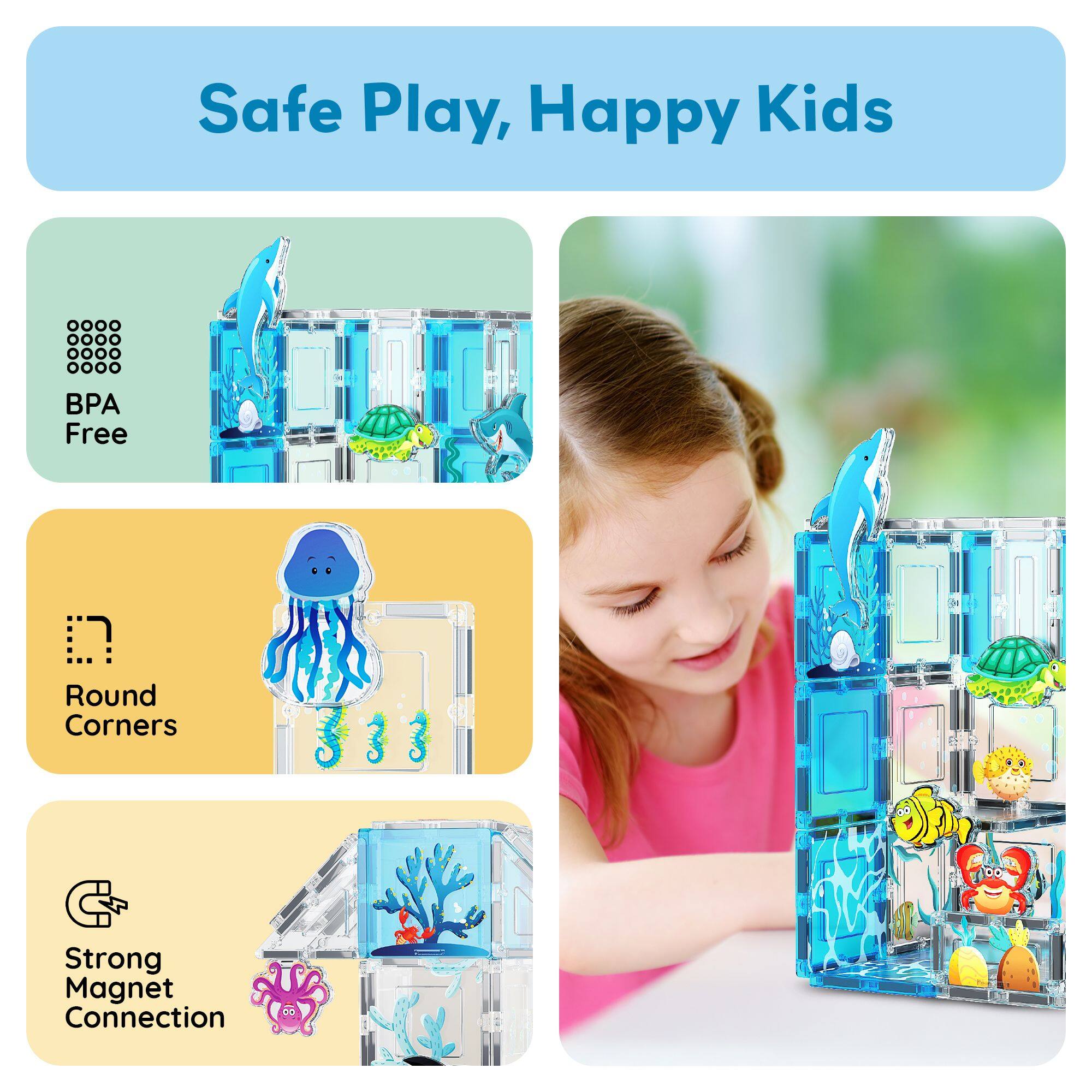Safe Play, Happy Kids
BPA Free
Round Corners
Strong Magnet Connection