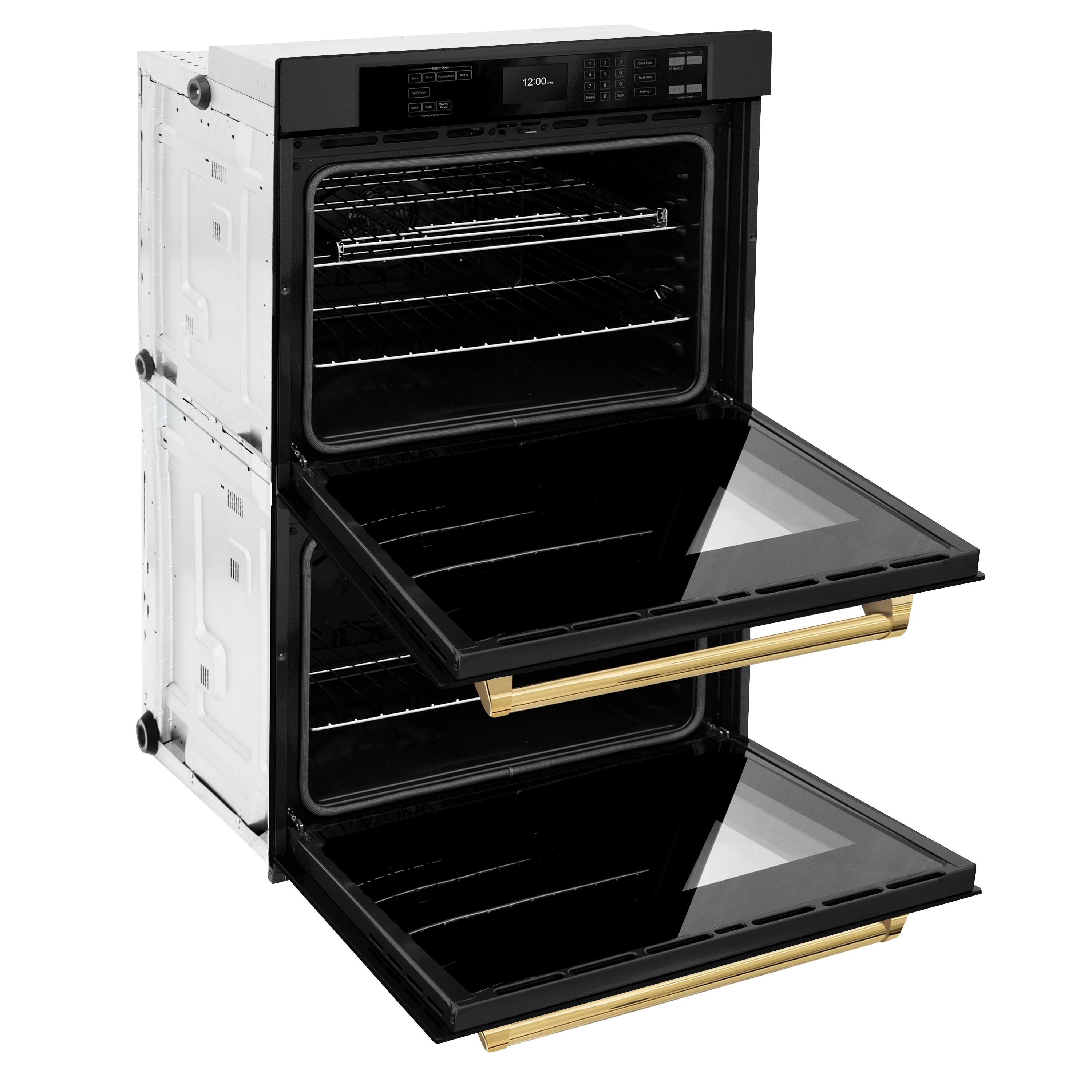 Alt View 1. ZLINE - 30 in. Autograph Double Wall Oven w/ Air Fry in Black Stainless & Gold Handles - Black stainless steel.