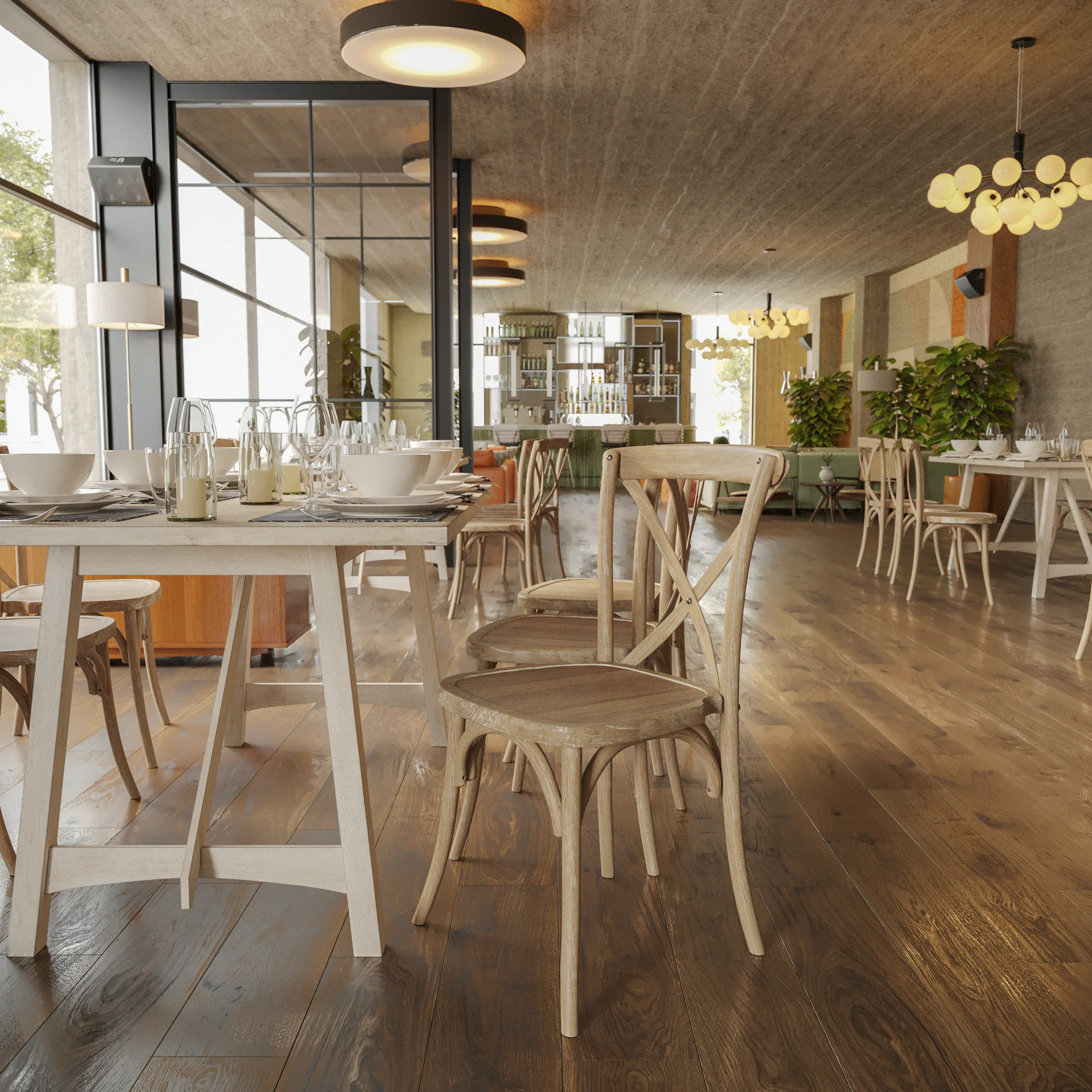 Alt View 3. Flash Furniture - Advantage Medium Natural With White Grain X-Back Chair - Natural.