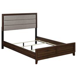 Manhattan Lane - Yels Queen Size Bed, Channel Tufted Taupe Upholstery, Dark Brown Wood - Walnut Brown, Taupe