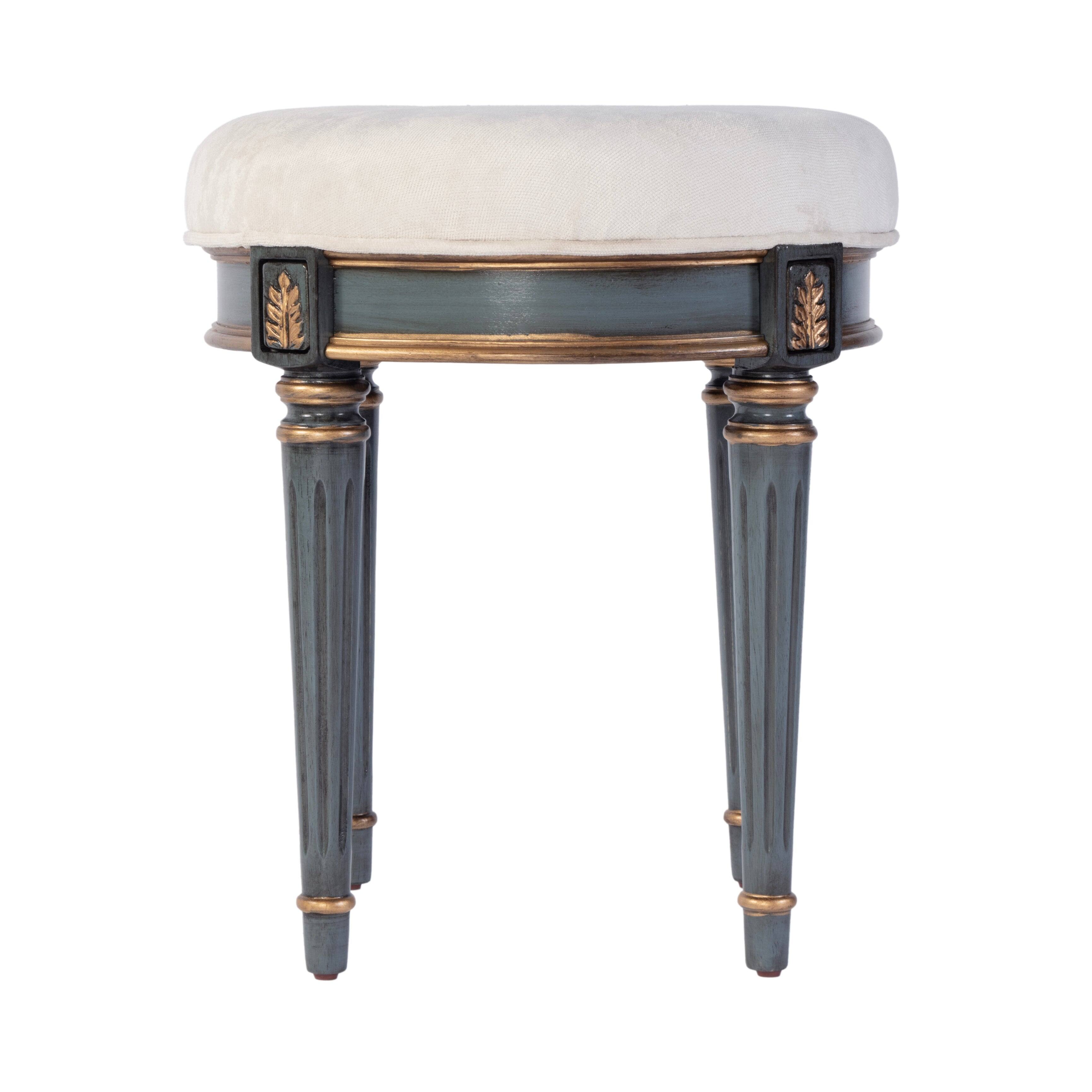 Alt View 4. Butler Specialty - Bernadette 18.5 in. Seat Height Round Upholstered and Wood Traditional Vanity Stool - Blue.