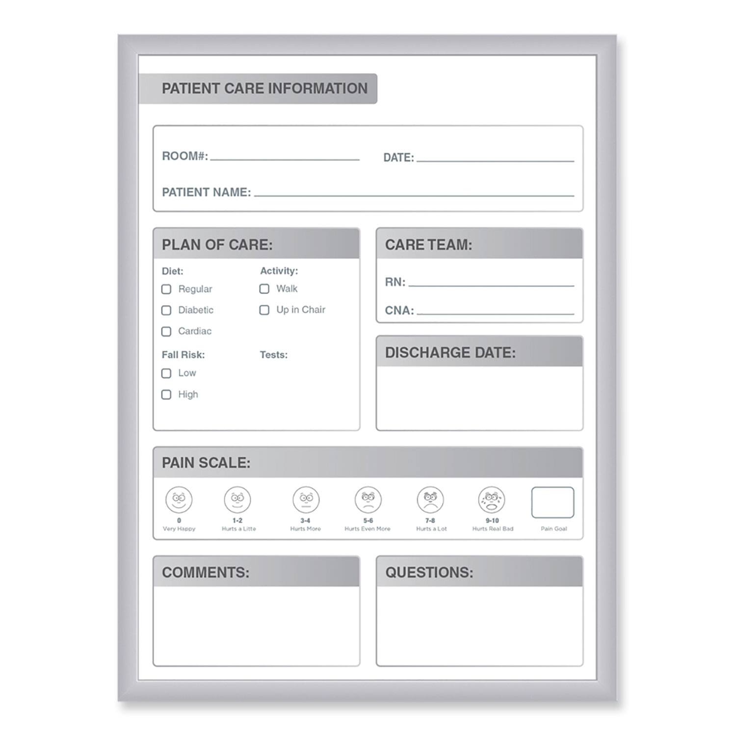 Ghent - REMOVE - Patient Room Magnetic Whiteboard, Hospital Patient Chart, 24" x 36", White/Gray Surface, Satin Aluminum Frame
