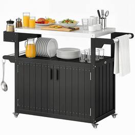 Outsunny - Bar Cart with Storage, Stainless Steel Outdoor Bar Table Top - Black