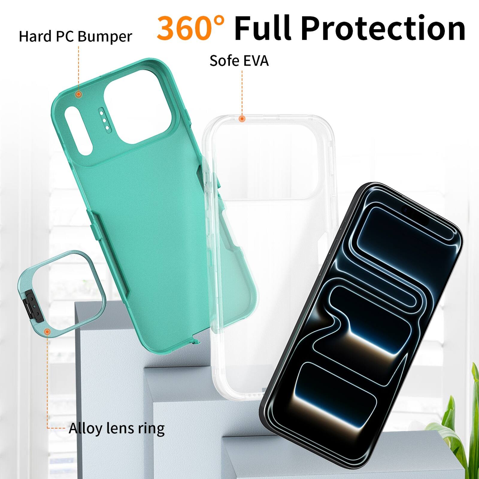 Hard PC Bumper 360° Full Protection Soft EVA Alloy lens ring