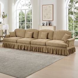 Anysun - Mid-Century Chenille 4-Seat Sofa - Flared Arms, Ruffled Skirt & Spindle Legs for Living Room - Coffee