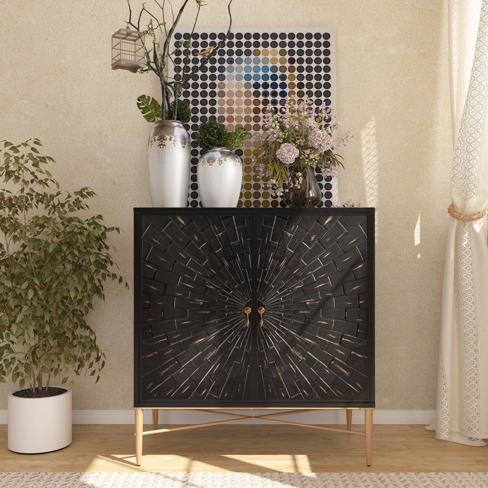 Alt View 2. Boyel Living - Vintage Wood Storage 2 Door Accent Cabinet - Black.