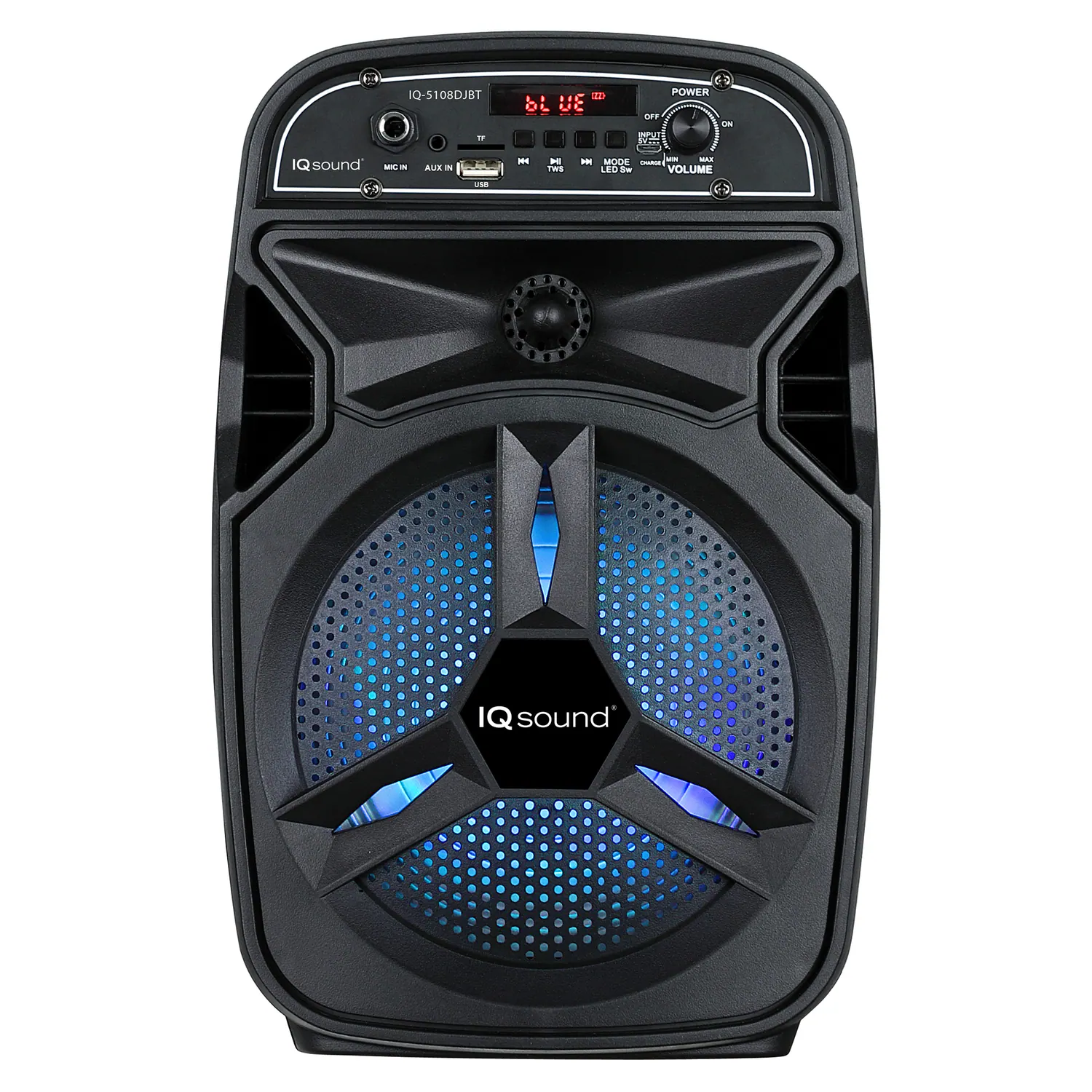 IQ-5108DJBT - T bL UE POWER - I n O Man sound - F ALIE - Ims - MODE - LEO Sw VOLUME IQ sound