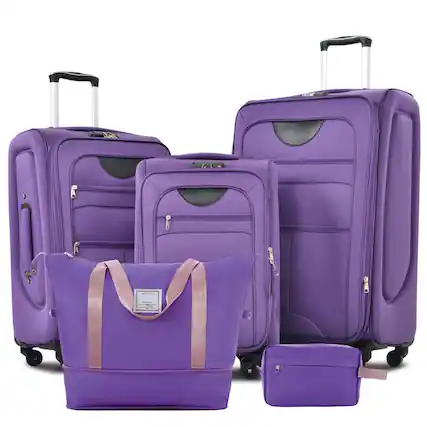 Front. BreeBe - Softside 3-Piece Expandable Luggage Set with Duffel Bag, Lightweight Spinner Suitcases for Travel - Purple.
