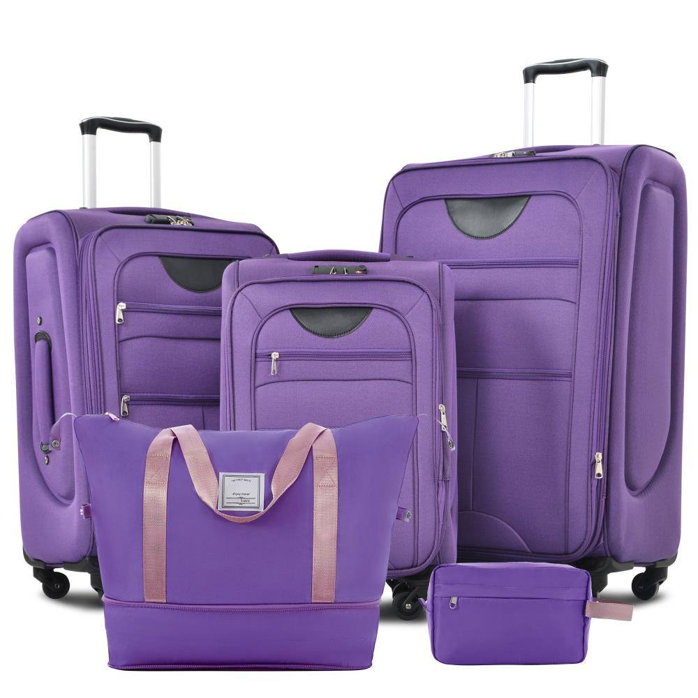 Front. BreeBe - Softside 3-Piece Expandable Luggage Set with Duffel Bag, Lightweight Spinner Suitcases for Travel - Purple.