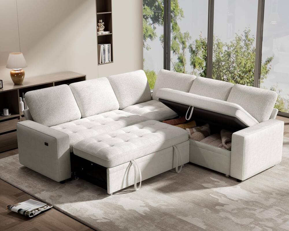 Angle. Dyonery - Dyonery 5 Seat Modular Sectional Sofa with USB Ports/Adjustable Backrest/Storage Seats, Tool-Free Assembly,Beige - Beige.
