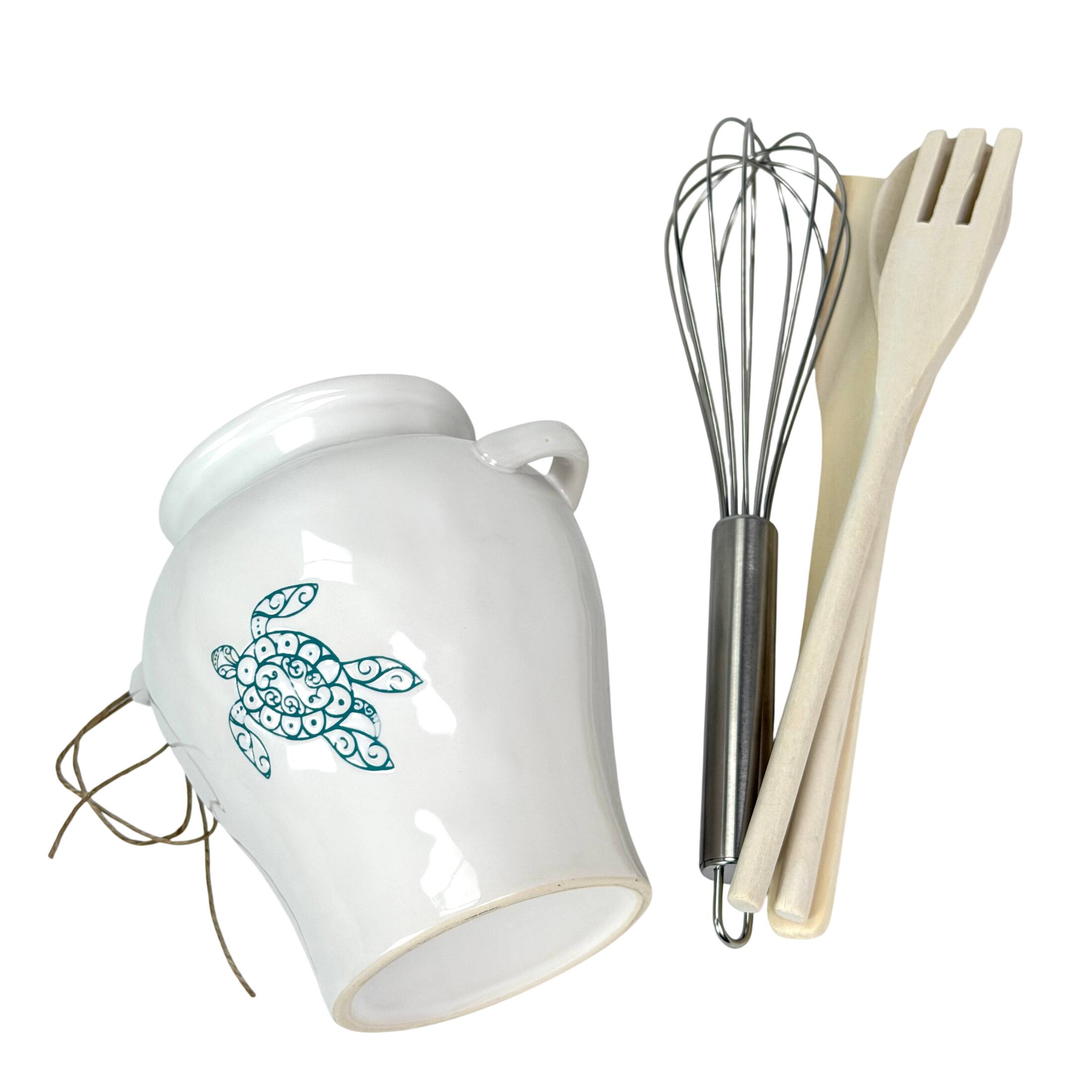 Alt View 2. Fancy That - Sea Turtle Ceramic Kitchen Utensil Holder White Glossy 10.5 Inch Tall - White.