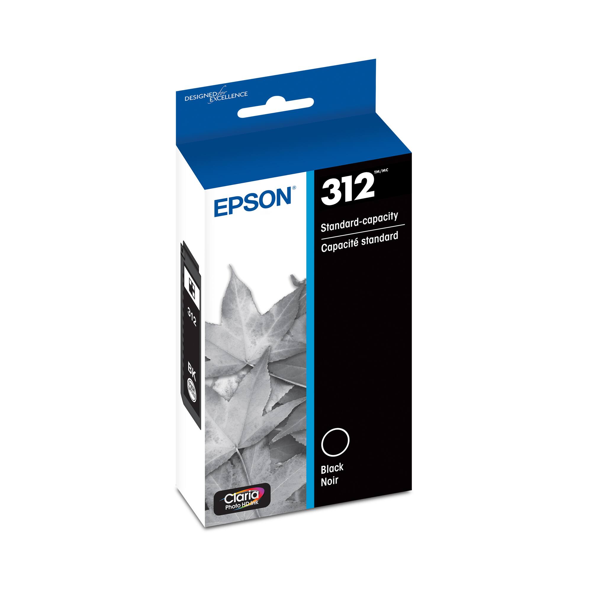 DESIGNED FOR EXCELLENCE

EPSON

312  
Standard-capacity  
Capacité standard

Black  
Noir

Claria  
Photo Black