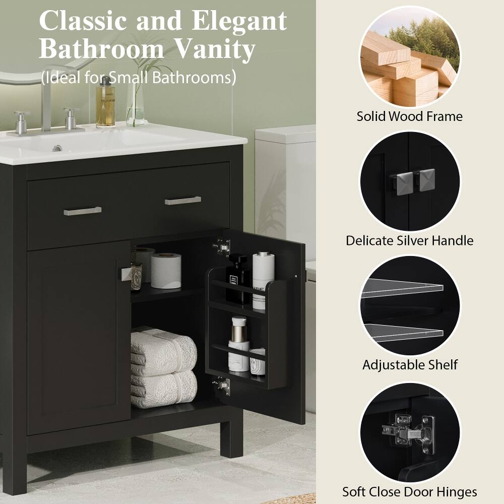 Classic and Elegant Bathroom Vanity (Ideal for Small Bathrooms)

- Solid Wood Frame
- Delicate Silver Handle
- Adjustable Shelf
- Soft Close Door Hinges
