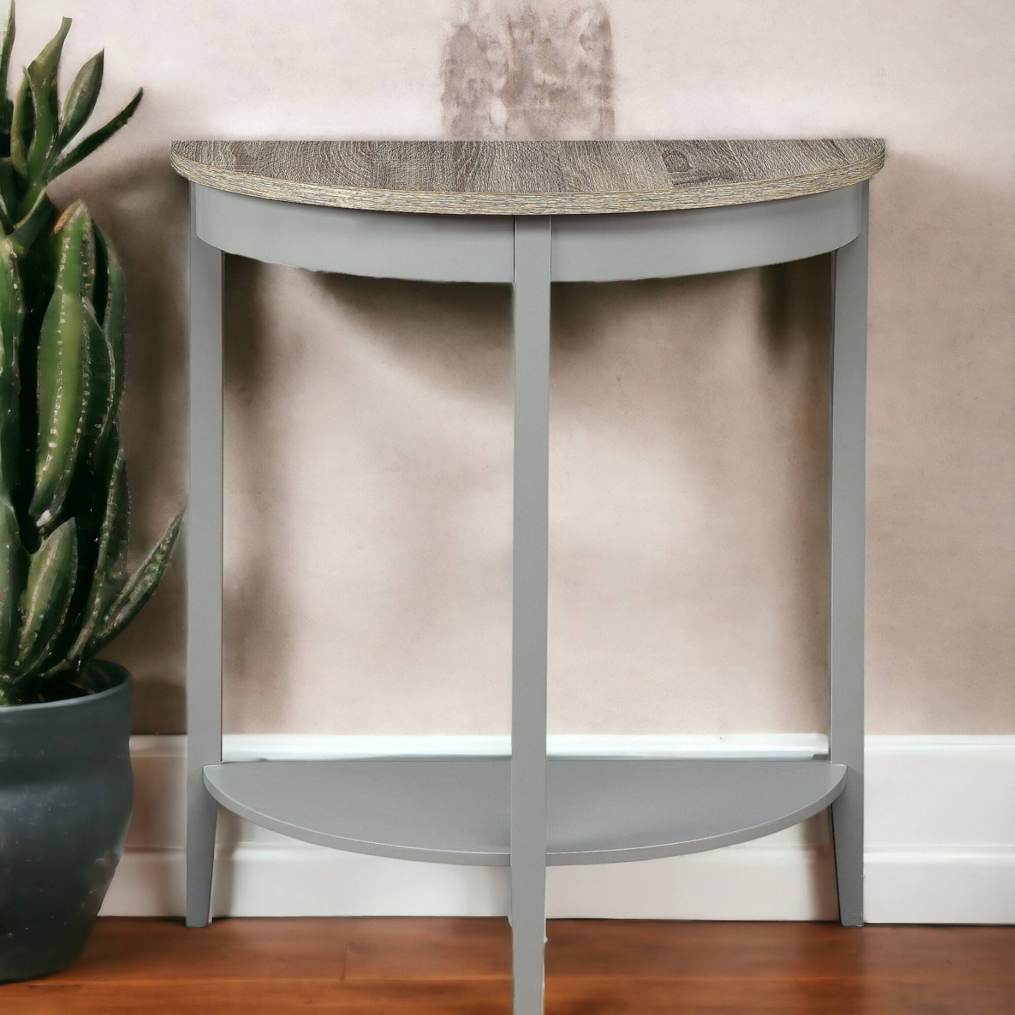 Left. GOODSILO - Half-Moon Console Table with Storage Shelf in Natural Wood Grain Finish, Entryway Table with Sturdy Legs - Gray,Oak.